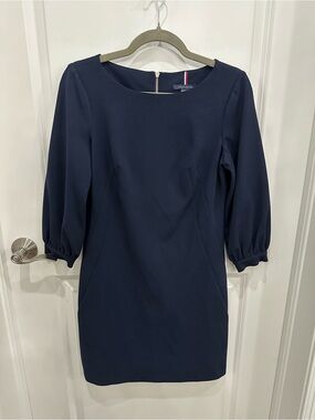 Tommy Hilfiger Navy Midi Sheath Dress with Three-Quarter Sleeves